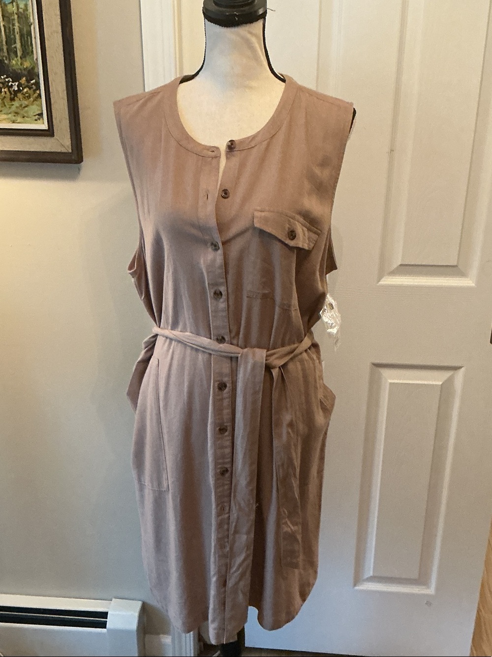NWT Sonoma Tan Sleeveless Button-Front Midi Dress